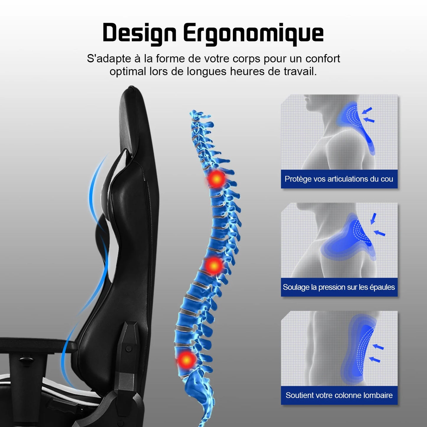 Hiazurm Office chair, Gaming chair for adults with adjustable backrest and armrests, Gaming chair with 3D wing contour design, Ergonomic office chair with S-shaped back support, Gaming chair with one-piece steel frame
