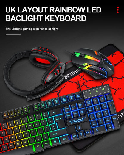 Arabic English Keyboard Spanish Russian Arabic Keyboard Mouse Kit 100% Keyboard ISO Layout 104 Keys Rainbow Backlight Gaming T20