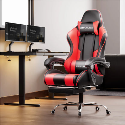 GTPLAYER Gaming chair with massage Lumin cushion & footrest, Ergonomic office chair with padded seat, swivel chair up to 150 kg