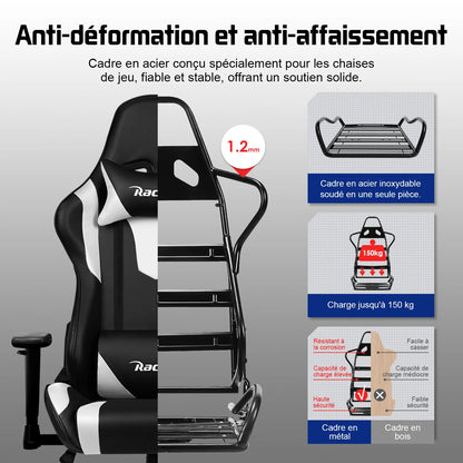 Hiazurm Office chair, Gaming chair for adults with adjustable backrest and armrests, Gaming chair with 3D wing contour design, Ergonomic office chair with S-shaped back support, Gaming chair with one-piece steel frame