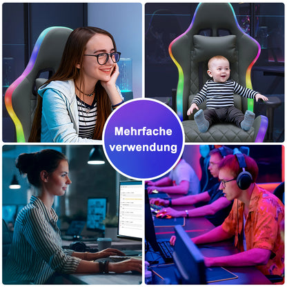 Comanlai Ergonomic Gaming Chair with RGB Lighting, PVC Leather Computer Chair, Adjustable Seat Height and Backrest, Waist Massage