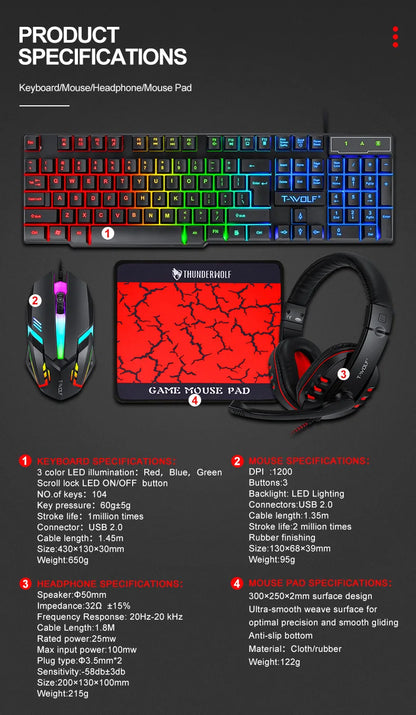Arabic English Keyboard Spanish Russian Arabic Keyboard Mouse Kit 100% Keyboard ISO Layout 104 Keys Rainbow Backlight Gaming T20