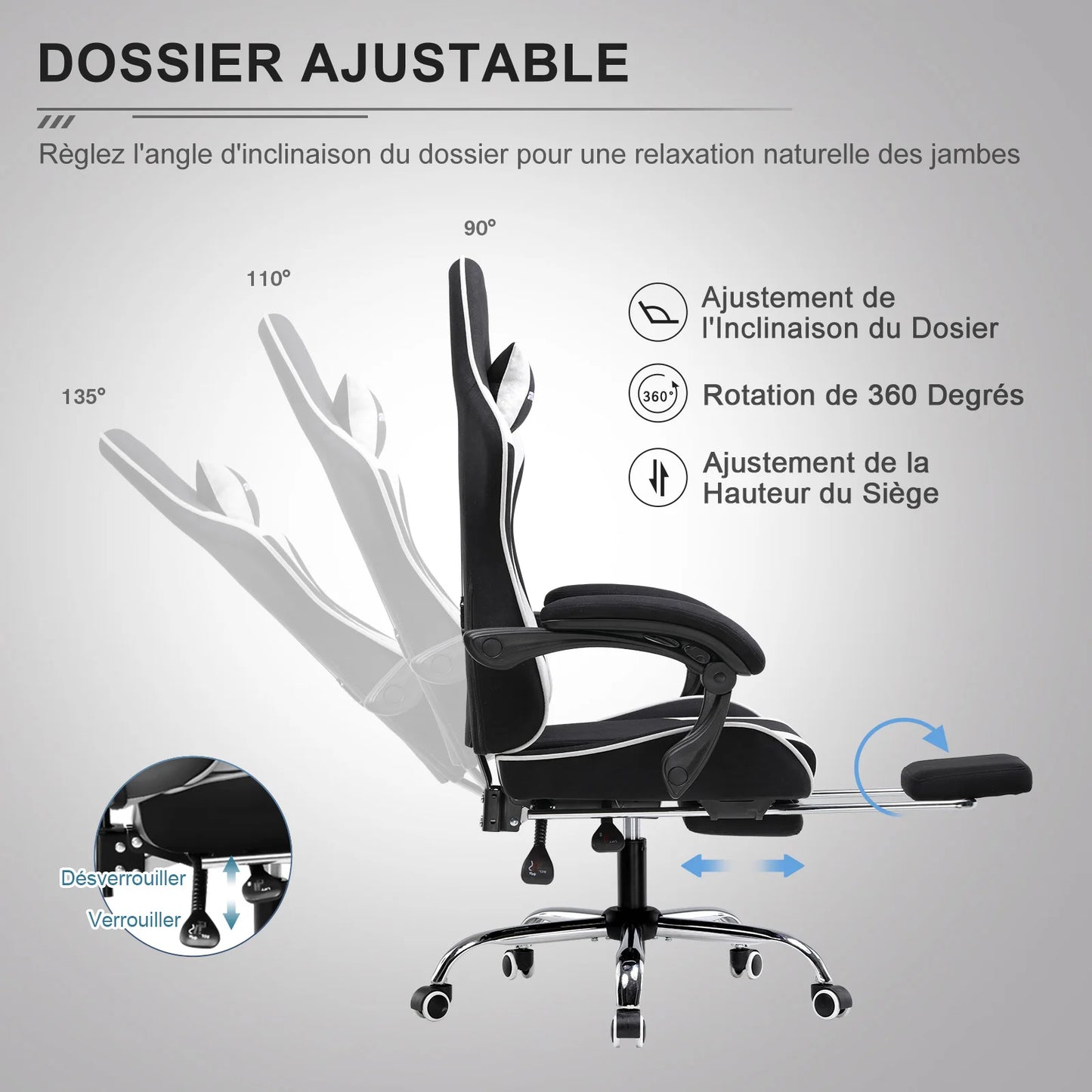 GTPLAYER Office Chair Gaming Chair Fabric Gaming Armchair Ergonomic Gamer Chair Footrest Headrest Lin Pillow Padded