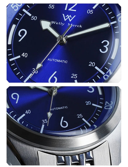 WM Watch Automatic Mechanical Watch Hardened Mineral Glass Hardlex 200M WR 316L Stainless Steel Welly Merck Watches 089M-WM