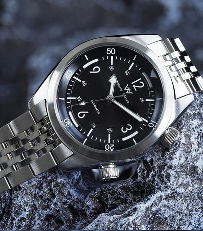 WM Watch Automatic Mechanical Watch Hardened Mineral Glass Hardlex 200M WR 316L Stainless Steel Welly Merck Watches 089M-WM