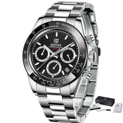 BENYAR herenhorloges – Luxe chronograaf, sportief model, waterdicht, van roestvrij staal, met quartz uurwerk