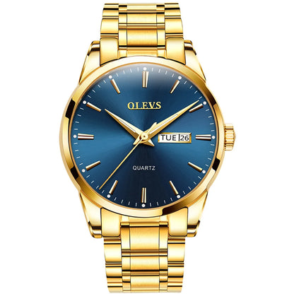 Orologio da uomo OLEVS – Orologio da polso al quarzo in acciaio inossidabile, impermeabile, dorato, elegante e luminoso, accessorio di lusso per uomo