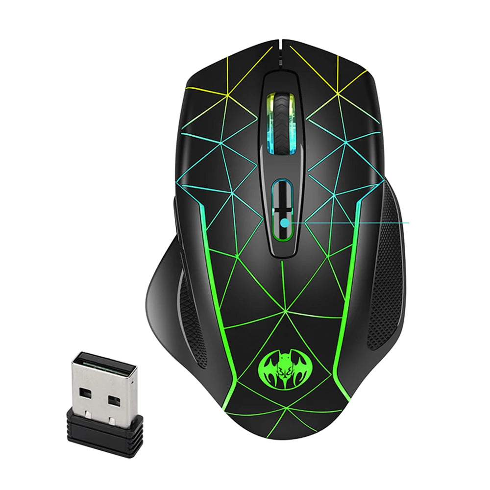2.4G Rechargeable Wireless Mouse, Gamer Gaming Mouse, Computer Mouse, USB Ergonomic Mouse with Backlight RGB Mice for Laptop PC