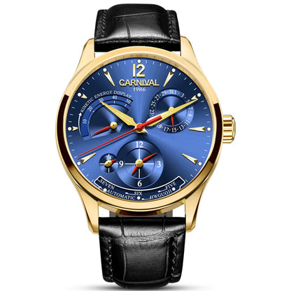 CARNIVAL New Dual Time Zone Watches for Men Automatic Multifunction Men Mechanical Wristwatches Sapphire Calendar Montre Homme