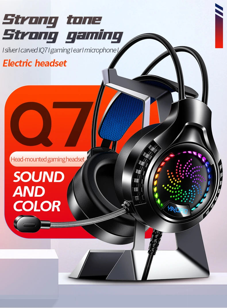 RGB Gaming Headset with Microphone 7.1 Surround Sound Wired Headphones for PC PS5 Laptop, USB Stereo Gaming Headset with HD Audio