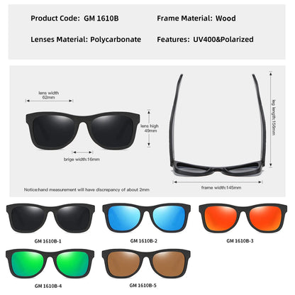 GM Handmade Brand Wooden Polarized Sunglasses Women Men Design Driving Wooden Mirrored Shades in Round carton Box S1610B