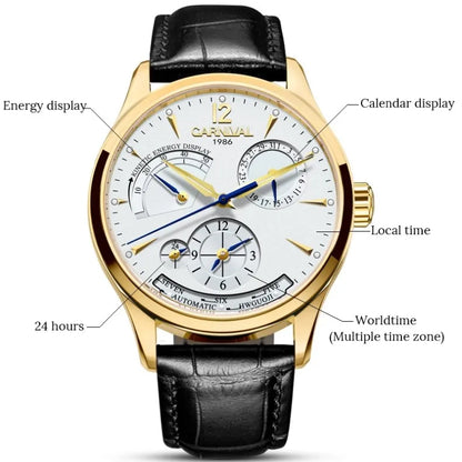 CARNIVAL New Dual Time Zone Watches for Men Automatic Multifunction Men Mechanical Wristwatches Sapphire Calendar Montre Homme
