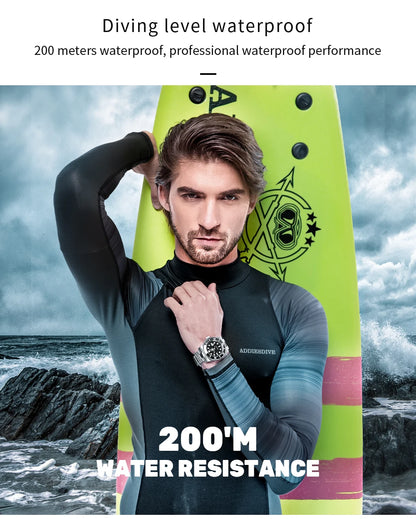 ADDIESDIVE Watch Men's Waffle Strap 200m Waterproof Outdoor Sports Watch C3 Super Luminous Quartz Watch  Relogios Masculino
