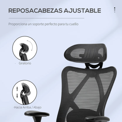 Vinsetto Swivel Office Chair with Armrest 2D Height Adjustable Chair Headrest Lumbar Support 67x64x127cm Black