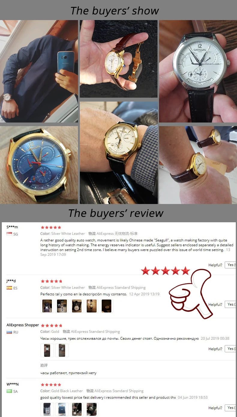 CARNIVAL New Dual Time Zone Watches for Men Automatic Multifunction Men Mechanical Wristwatches Sapphire Calendar Montre Homme
