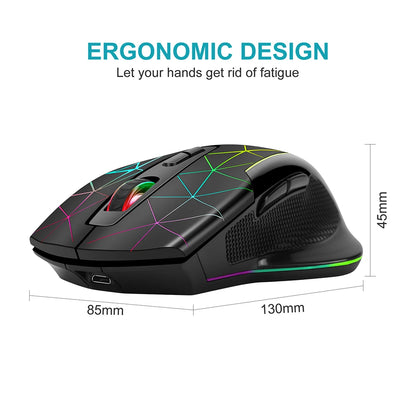 2.4G Rechargeable Wireless Mouse, Gamer Gaming Mouse, Computer Mouse, USB Ergonomic Mouse with Backlight RGB Mice for Laptop PC