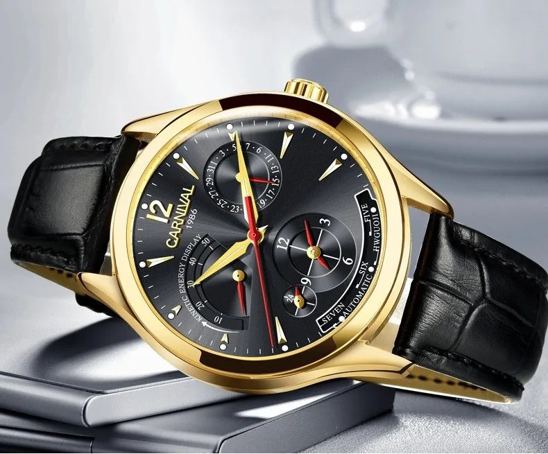 CARNIVAL New Dual Time Zone Watches for Men Automatic Multifunction Men Mechanical Wristwatches Sapphire Calendar Montre Homme