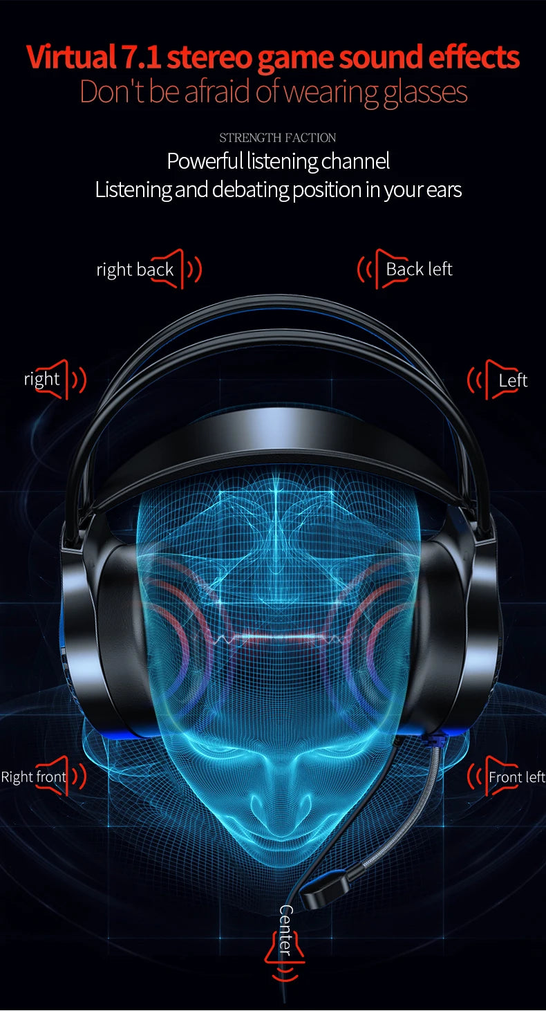 RGB Gaming Headset with Microphone 7.1 Surround Sound Wired Headphones for PC PS5 Laptop, USB Stereo Gaming Headset with HD Audio