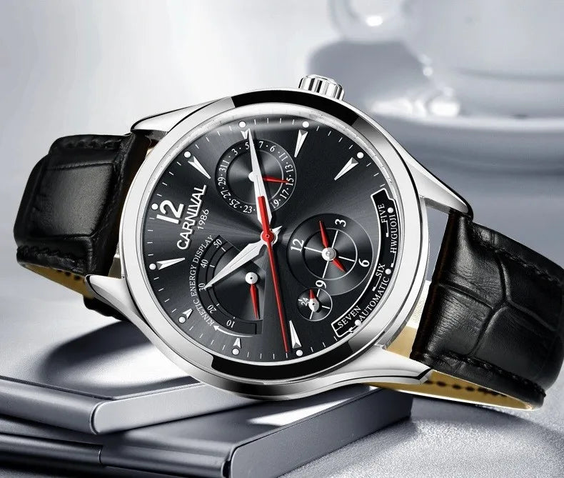 CARNIVAL New Dual Time Zone Watches for Men Automatic Multifunction Men Mechanical Wristwatches Sapphire Calendar Montre Homme