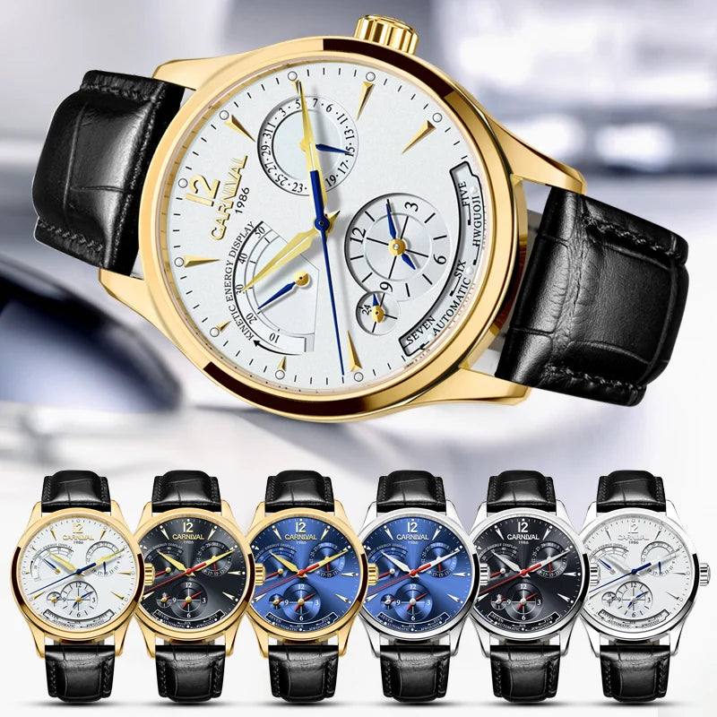 CARNIVAL New Dual Time Zone Watches for Men Automatic Multifunction Men Mechanical Wristwatches Sapphire Calendar Montre Homme