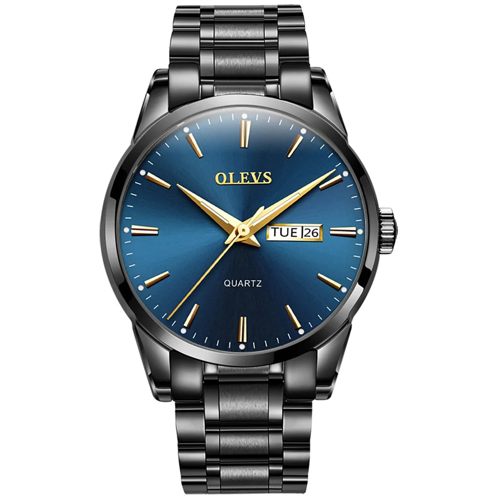 Orologio da uomo OLEVS – Orologio da polso al quarzo in acciaio inossidabile, impermeabile, dorato, elegante e luminoso, accessorio di lusso per uomo