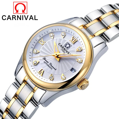 Montre mécanique de luxe pour femme de la marque CARNIVAL – Montre-bracelet automatique, élégante, dotée d'un verre saphir et étanche