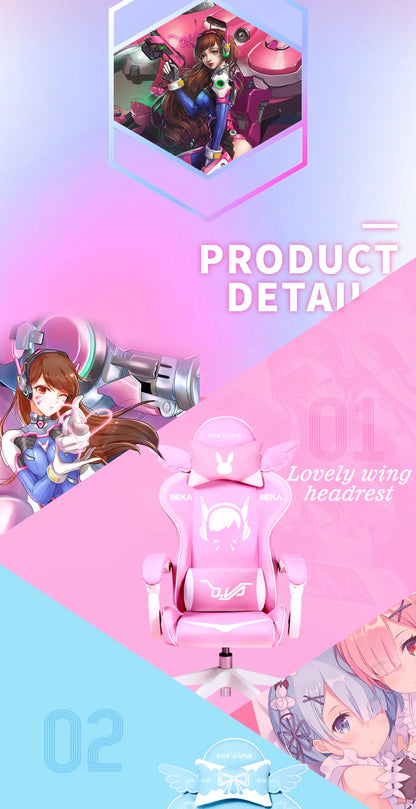 Cute Electronic Music Girl Pink Shilla Gaming Chair Home Office Casual Computer Chair Lifting Rotating Cartoon Chair