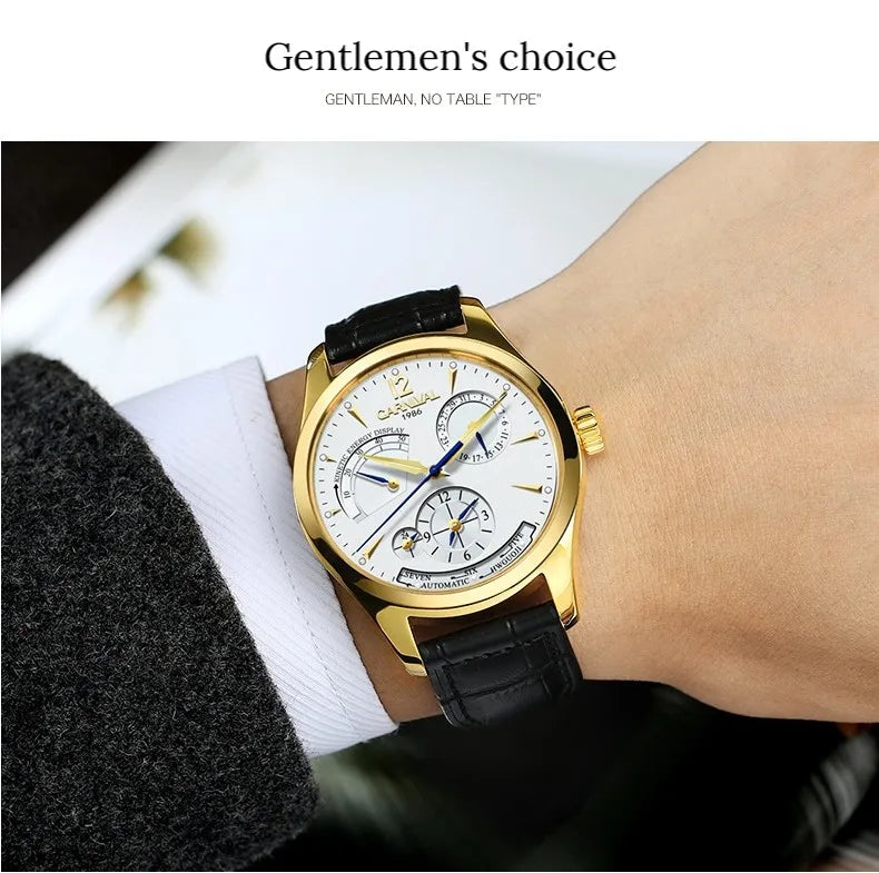 CARNIVAL New Dual Time Zone Watches for Men Automatic Multifunction Men Mechanical Wristwatches Sapphire Calendar Montre Homme