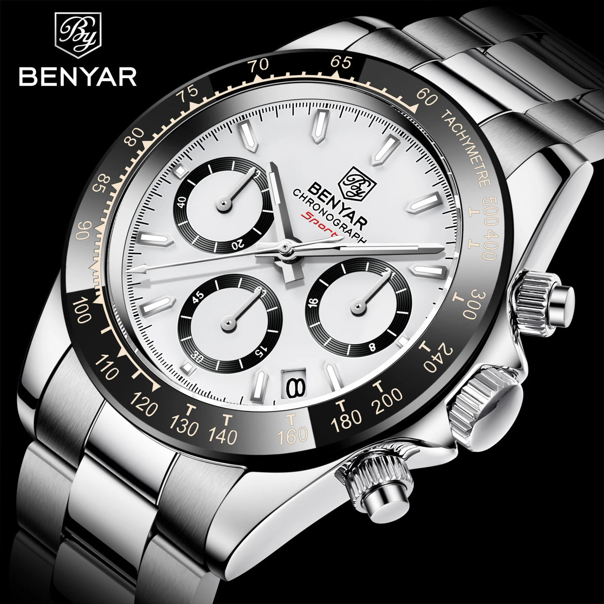BENYAR herenhorloges – Luxe chronograaf, sportief model, waterdicht, van roestvrij staal, met quartz uurwerk