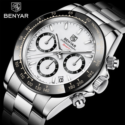 BENYAR herenhorloges – Luxe chronograaf, sportief model, waterdicht, van roestvrij staal, met quartz uurwerk