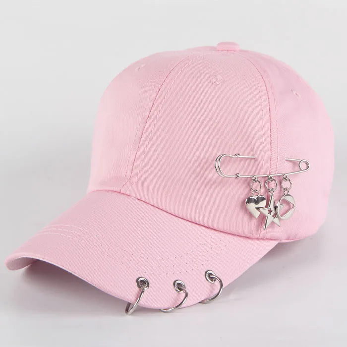 Fashion hip hop cotton baseball cap Creative Piercing Ring Caps Punk Adult Casual Solid Adjustable Unisex hat Snapback hats