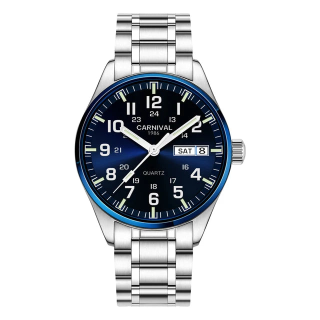 CARNIVAL Luxury Brand Watch Men Quartz Watches Luminous Hands Waterproof Solid Stainess Steel Men's Clock Relogio Masculino 8638