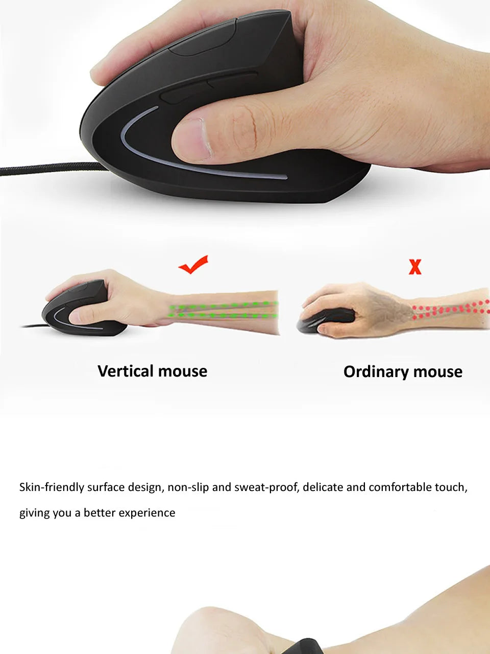 Wired Right Hand Vertical RGB Mouse Ergonomic Gaming Mouse 800 1200 1600 3200DPI USB Optical Wrist Healthy Mouse for PC Computer