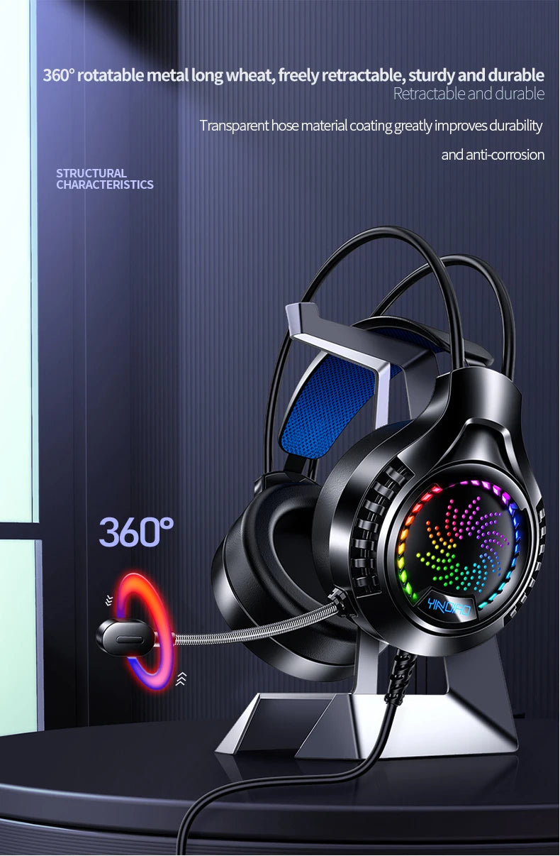 RGB Gaming Headset with Microphone 7.1 Surround Sound Wired Headphones for PC PS5 Laptop, USB Stereo Gaming Headset with HD Audio