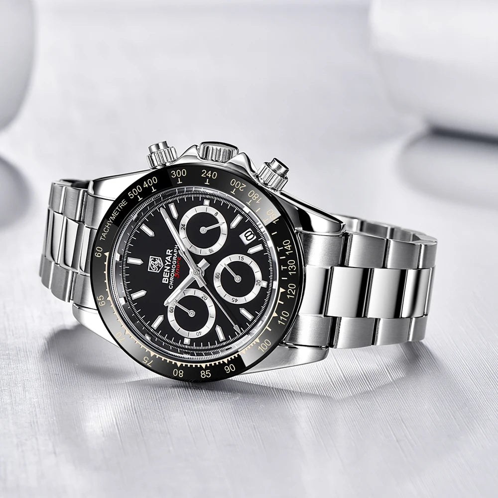 BENYAR herenhorloges – Luxe chronograaf, sportief model, waterdicht, van roestvrij staal, met quartz uurwerk