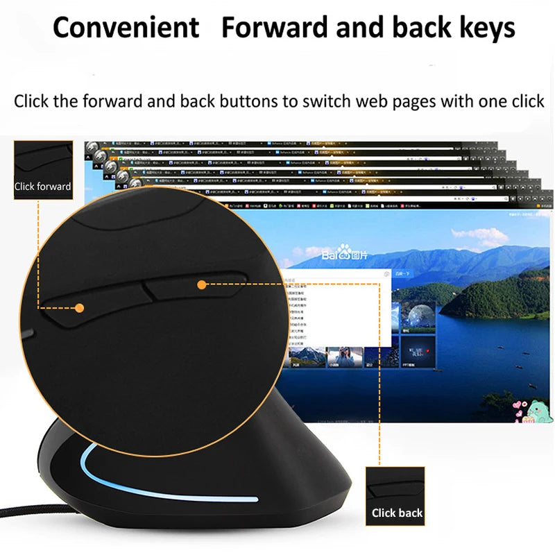 Wired Right Hand Vertical RGB Mouse Ergonomic Gaming Mouse 800 1200 1600 3200DPI USB Optical Wrist Healthy Mouse for PC Computer