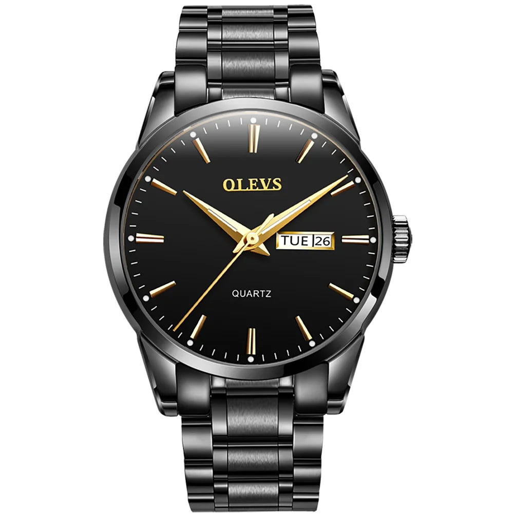Orologio da uomo OLEVS – Orologio da polso al quarzo in acciaio inossidabile, impermeabile, dorato, elegante e luminoso, accessorio di lusso per uomo