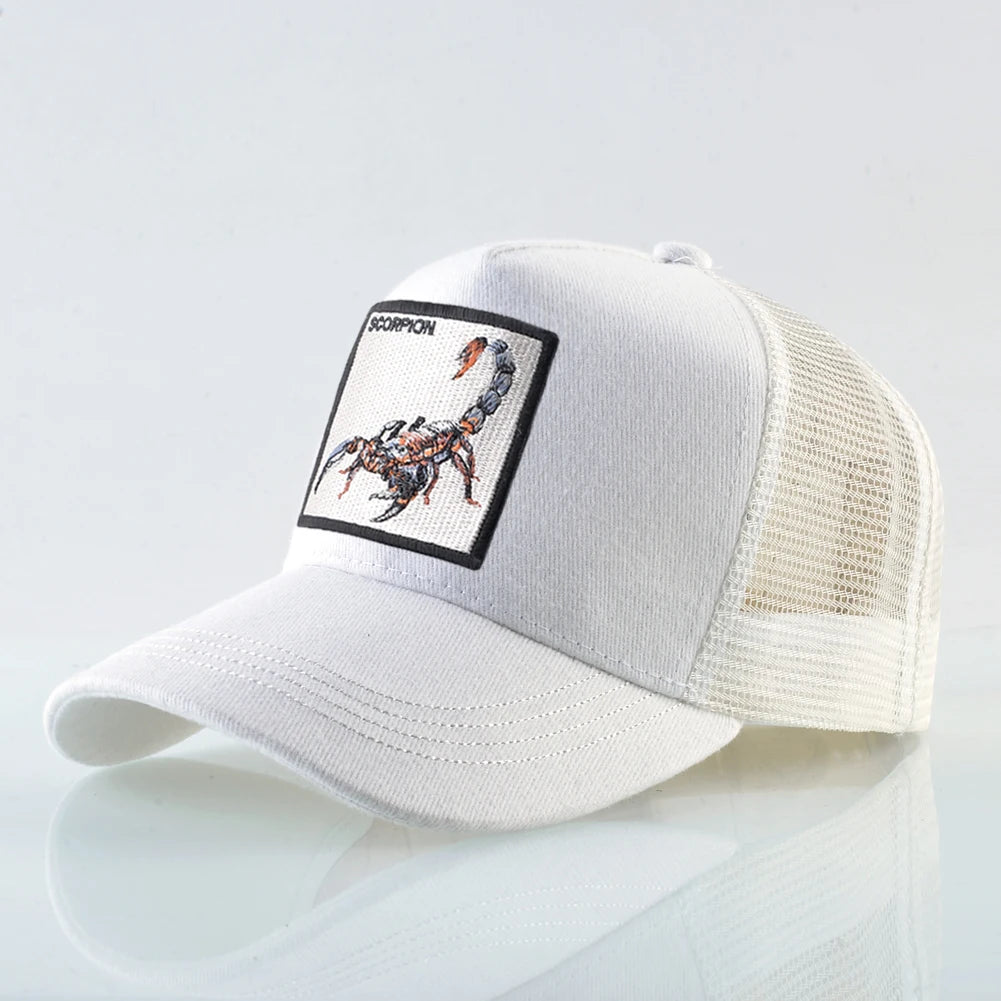 K Four Season Men's Trucker Caps With Scorpion Patch Snapback Hip Hop Baseball Cap For Women Adjustable Unisex Baseball Hats