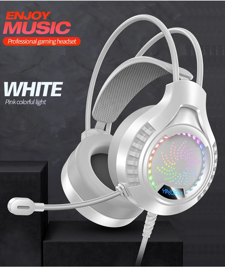 RGB Gaming Headset with Microphone 7.1 Surround Sound Wired Headphones for PC PS5 Laptop, USB Stereo Gaming Headset with HD Audio