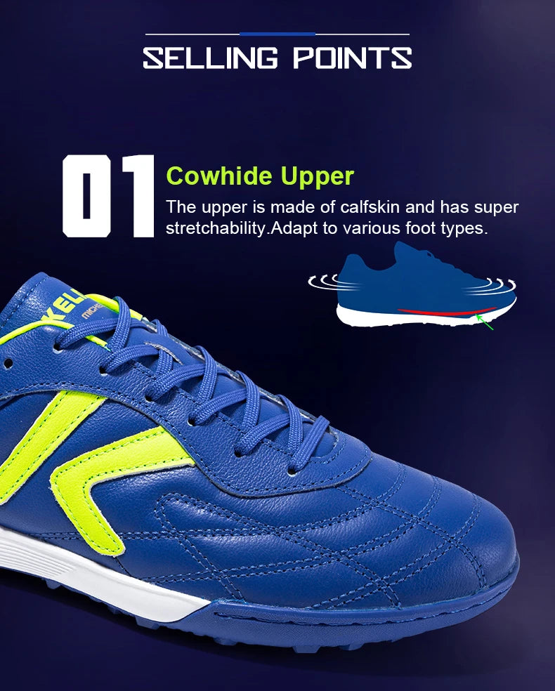 KELME Soccer Shoes TF Football Boots Calf-Skin Cleats  Professional Futsal Original Football Training  Sneakers  ZX80011017