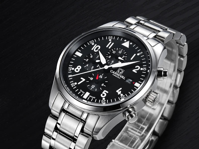 CARNIVAL High Quality Sport Watch 100m Waterproof Swimming Automatic Watch Men 24 Hours Calendar HD Luminous Mechanical Watches