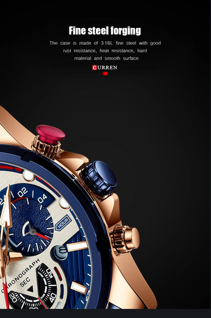 CURREN Men’s Luxury Quartz Chronograph Watch  Sport Design, Waterproof & Date Display