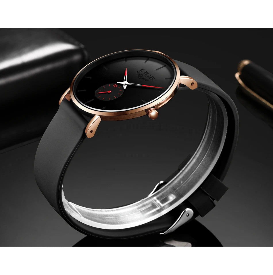 montre pour homme LIGE – Style sportif et tendance, marque de luxe, étanche, design épuré et ultra-fin, montre à quartz pour homme