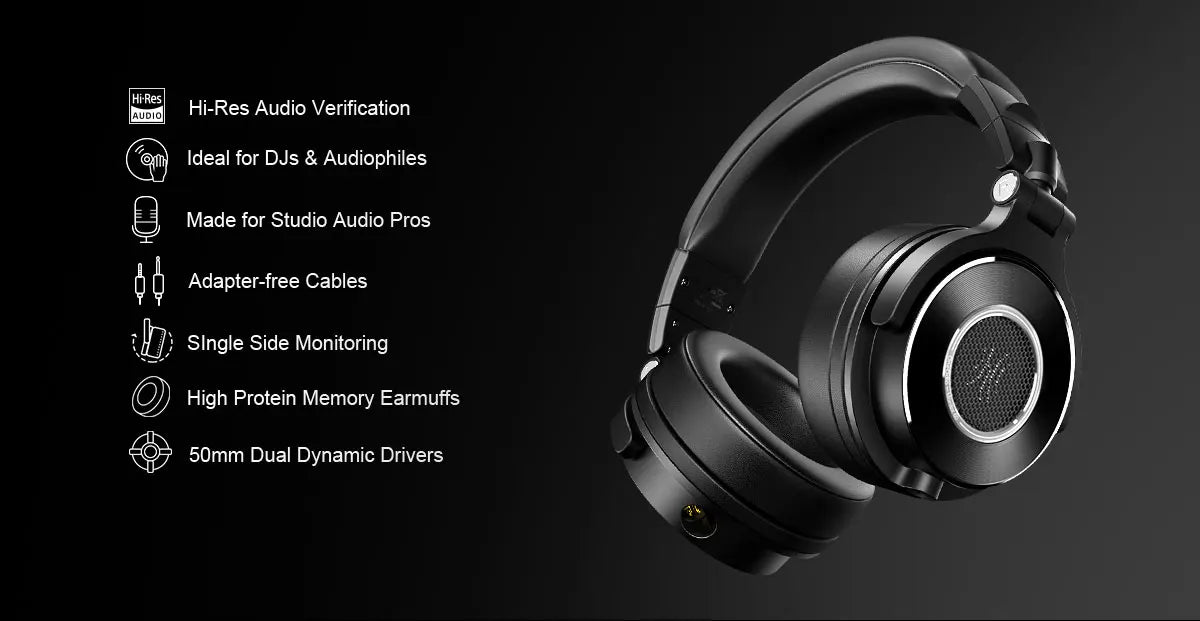 OneOdio Monitor 60 Wired HiFi Headphones Professional Studio DJ Headphones with 50mm Driver, Stereo Over Ear Headset, Detachable Cable & Microphone