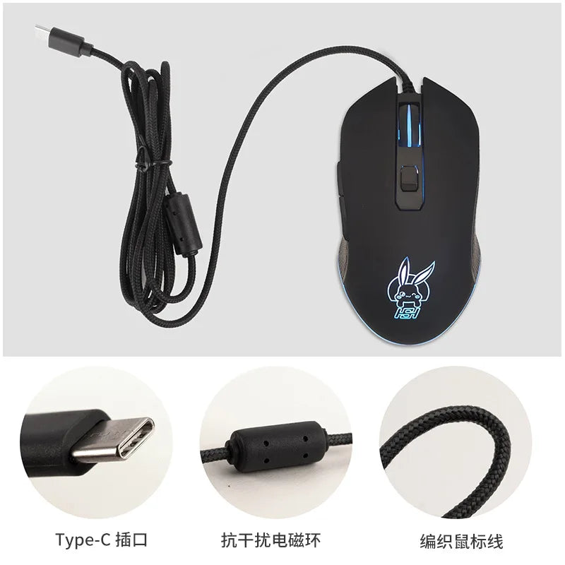 Barevná svítící myš USB-C se ztlumením pro notebooky s Type-C – herní myš