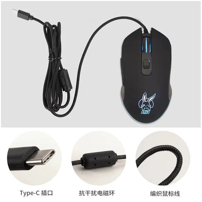Barevná svítící myš USB-C se ztlumením pro notebooky s Type-C – herní myš