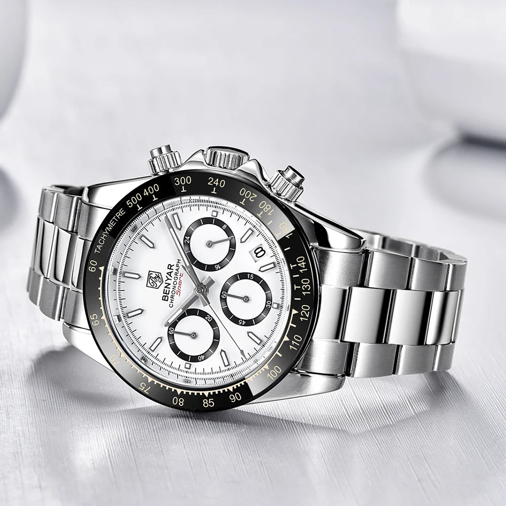 BENYAR herenhorloges – Luxe chronograaf, sportief model, waterdicht, van roestvrij staal, met quartz uurwerk