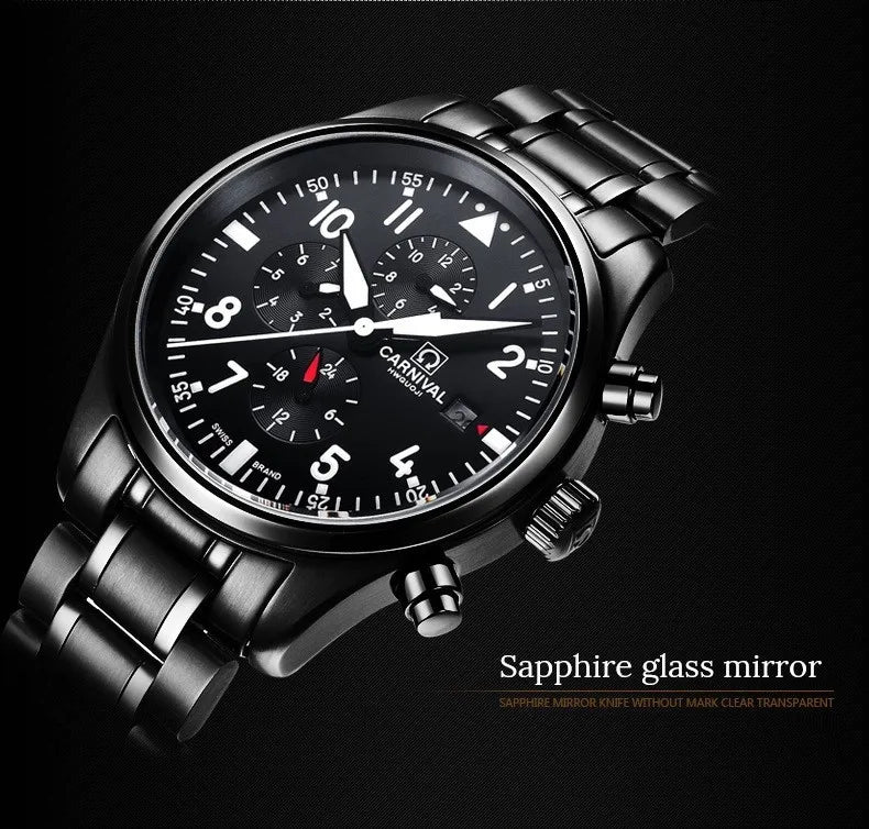 CARNIVAL High Quality Sport Watch 100m Waterproof Swimming Automatic Watch Men 24 Hours Calendar HD Luminous Mechanical Watches