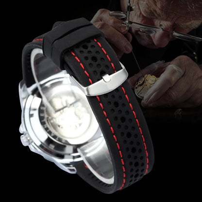 Reloj automático para hombre WINNER: modelo mecánico esqueleto, agujas luminiscentes, correa de caucho, estilo deportivo y lujoso, ideal para actividades al aire libre
