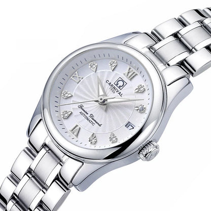 Montre mécanique de luxe pour femme de la marque CARNIVAL – Montre-bracelet automatique, élégante, dotée d'un verre saphir et étanche
